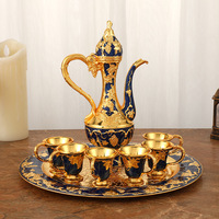 Ensemble de vin élégant et raffiné de style chinois, luxe léger, avec pot à vin et tasses en alliage de zinc - Cadeau idéal pour le salon, la maison, l'hôtel