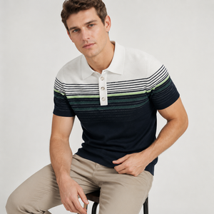 Suéteres Polo de Punto para Hombre, Manga Corta, a Rayas, Tejido Suave, Logotipo Personalizado, Marca Privada, Fabricante OEM ODM - Product Image 2