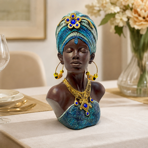 Ornements en résine créatifs de style européen, représentant une femme noire à turban bleu, pour entrée, modèle de vin MiYue High - Product Image 5