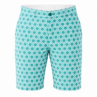 Short de golf hexagonal à imprimé numérique pour hommes Pashan |   Motif géométrique en nid d'abeille blanc et bleu sarcelle |   Tissu extensible quadridirectionnel anti-transpiration