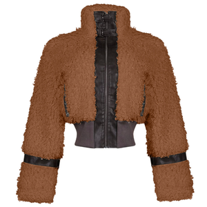 Winter Nieuwe Aanwinst Dames Kunstbont Korte Casual Jas met Polyester Voering Fleece Voering Omgeslagen Kraag Ritsjas - Product Image 1