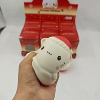 Jouets Squishy Botu Mignons en Forme de Chat Crème avec Chapeau de Noël, Jouets Anti-Stress à Presser, Balles Anti-Stress, Cadeau de Fête de Noël