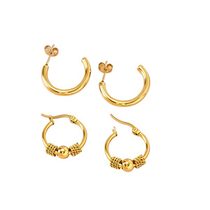 Boucles d'oreilles pendantes vintage à nœud, deux paires de boucles d'oreilles créoles simples en acier inoxydable 316 plaqué or, accessoires pour femmes - Product Image 4