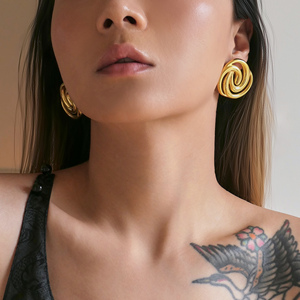 Nuovi orecchini rotondi a righe con spirale di colore Dazan NEW Ins Trendy 18k Pvd oro placcato in acciaio inossidabile per attori gioielli - Product Image 4