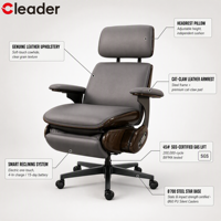 Fauteuil de Direction en Cuir Véritable avec Inclinaison Électrique, Recharge Intelligente, Massage Lombaire, Dossier Haut, Accoudoirs en Bois Massif