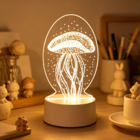 Lampe de Nuit LED en Acrylique 3D Créative, Vente en Gros, Lampe de Table pour Enfants, Émission Blanc Chaud, Alimentation Prise Secteur/Piles pour Salon