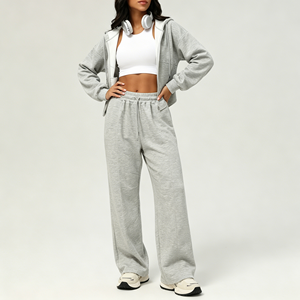 <span class=keywords><strong>Tuta</strong></span> Casual da Donna Autunno/Inverno 2 Pezzi - Giacca con Cappuccio Aderente e Pantaloni Larghi, Abbigliamento per Casa e Allenamento - Product Image 3