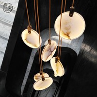Lustre moderne simple en albâtre pour chambre modèle d'hôtel Villa vide salon bricolage lampes suspendues escalier duplex