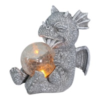 Figurines en résine de dragon, lumières LED solaires, style boule magique, finition naturelle, support au sol, ornement extérieur pour jardin