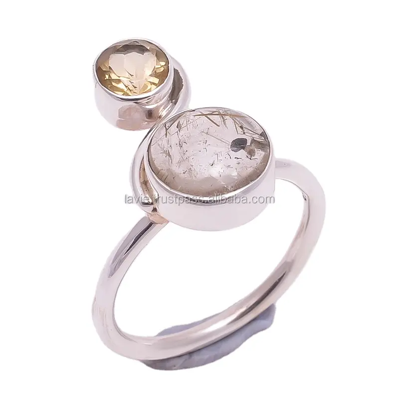 Citrin goldener Rutil ring Großhandel fein 925 Sterling Silber maßge schneider ter Schmuck Indische Silber ringe