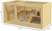 Maison pour hamster en bois multi-niveaux, habitat pour hamster nain, centre d'activités avec plateau coulissant, balançoire, échelle, dessus ouvert, petite cage pour animaux de compagnie