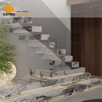 Escalier en marbre translucide poli moderne de luxe, marches et contremarches pour hôtel, villa, design intérieur