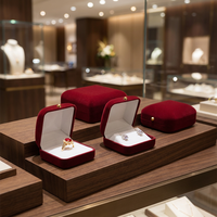 Coffret à bijoux portable de luxe sur mesure en velours rouge, écologique et durable, avec couleur et logo personnalisés, fermeture à bouton de marque