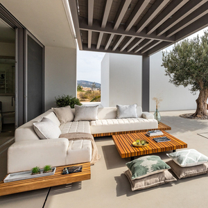 Conjunto de Sofás de Exterior Contemporáneos de Teca - Muebles de Jardín Resistentes al Agua para Uso en Villas, Hoteles y Resorts - Product Image 3