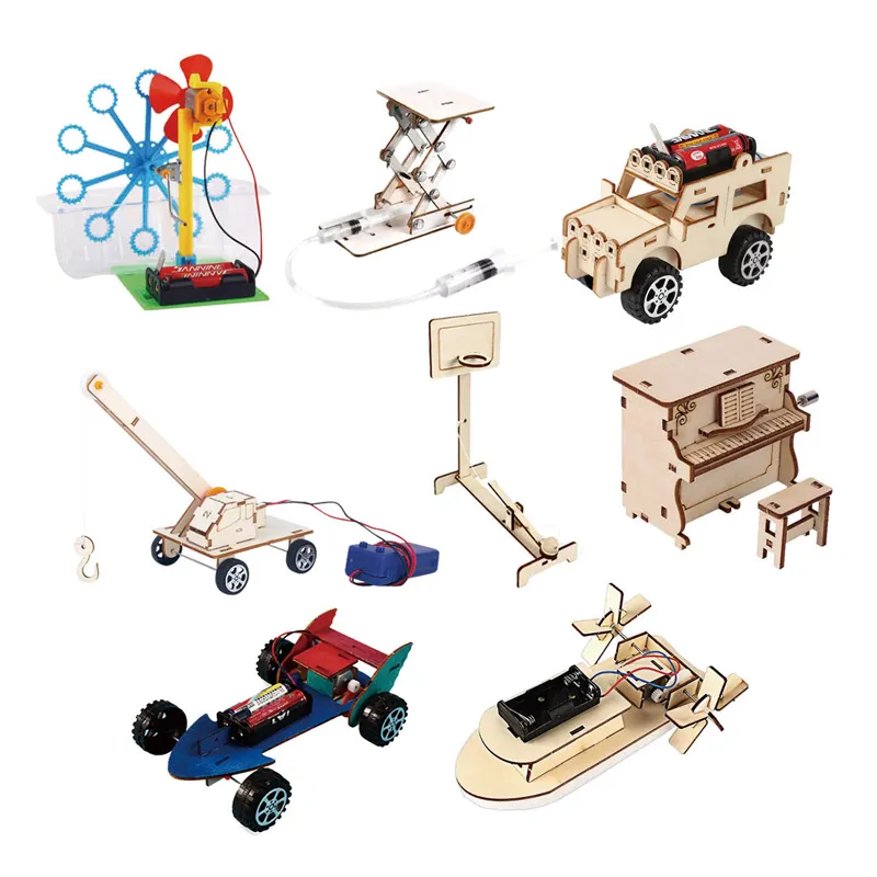 8-In-1 Paddle Wheel Car Rc Crane Hand Bubble Machine Piano Shooting Toys Hydraulic Elevator Truck Racing Car DIY Science Toy Set