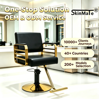 Fauteuil de Barbier en Cuir Noir et Or, Hydraulique, Inclinable, Pivotant à 360 Degrés, pour Salon de Coiffure, OEM ODM Personnalisé