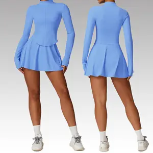Giubbotto sportivo estivo esterno protezione UV manica lunga yoga top asciugatura rapida due pezzi mini gonna da tennis per le donne