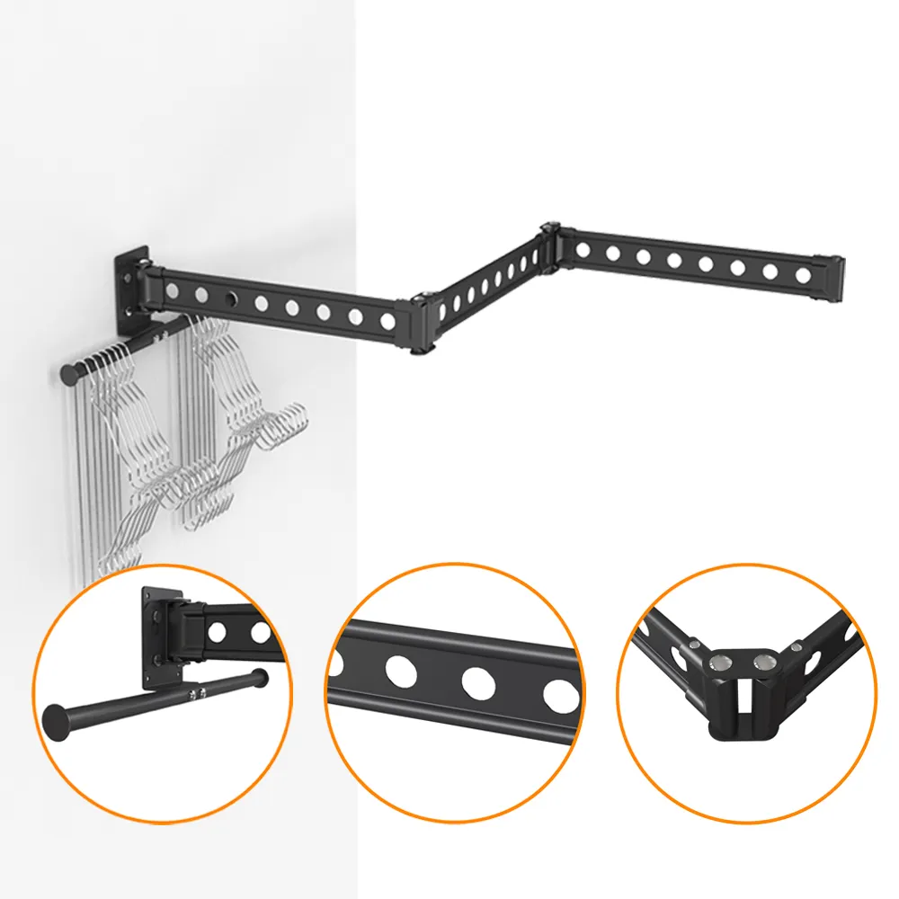 Groothandel Opvouwbare 8 Holes Muur Gemonteerde Hanger Rek Balkon Muur Opvouwbare Wasrek Ruimte Saver Kleding Droogrek