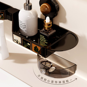 Faucet Suction Cup Shelf Corner Mounted Bathroom Storage Rack With Rotating Design For Sink Area - Product Image 2