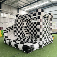 Location de châteaux gonflables : Combo Château Gonflable Voiture de Course à Carreaux Blanc et Noir avec Toboggan