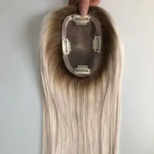Clip de cabello humano europeo 100% de alta calidad en pieza de cabello Topper kosher judío 6x7 7x8 tupé de Base de seda con raíz oscura