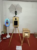 Photomaton rétro en bois Xinxri (jambes pliables, compatible SLR/smartphones, impression instantanée, écran tactile, USB/Wi-Fi)