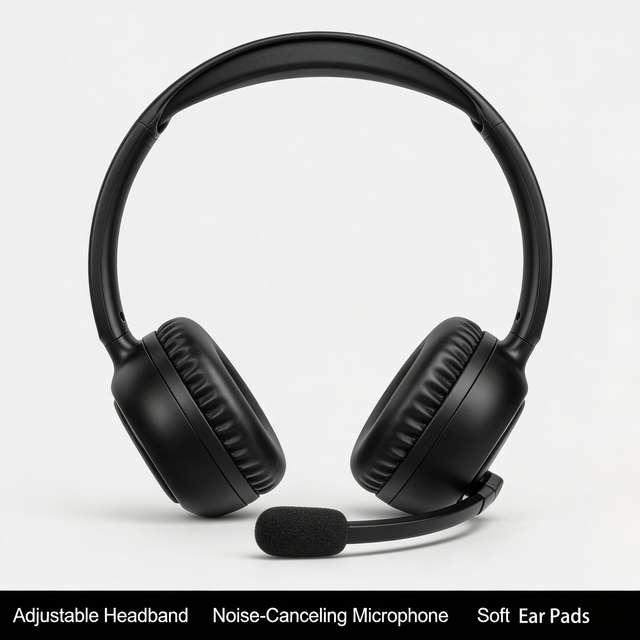 ENC Noise Cancelling Wireless Headset, Over Ear BT Headphone with Mic, Long Lasting Battery, for Call Center Conference Office