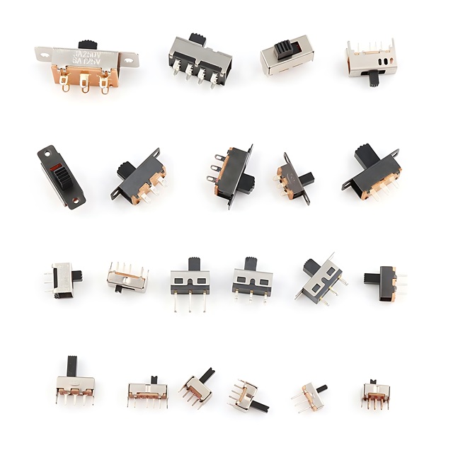 Vertical Slide Switch PCB Mounted On-Off 2 3 4 Position, Vertical Type SPDT DPDT Slide Switch 1P2T 1P3T 2P2T 2P3T 2P4T