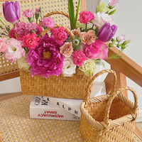 Panier de fleurs en bois naturel fait à la main avec poignée pour fête de mariage