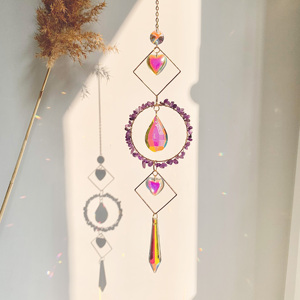 Attrape-Soleil en Cristal Naturel, Verre Teinté Pierres Précieuses, Pendentif Cercle Lune Étoiles en Cristal, Décoration Maison, Cadeau - Product Image 3