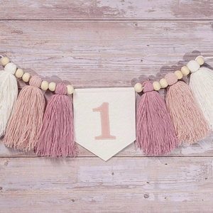 Pafu 1er cumpleaños foto Prop silla alta Banner personalizado hilo borla guirnalda 1 fiesta decoración, pastel Smash trona Banner - Product Image 1