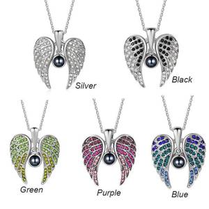 Pendentif personnalisé avec projection photo, ailes <span class=keywords><strong>d</strong></span>'ange, cent langues « Je t'aime », plaqué argent, zircon, chaîne à maillons, chaîne tendance en alliage - Product Image 1