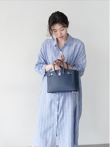 Robe décontractée mi-longue en crêpe à rayures, taille naturelle, manches longues, style navetteur, pour femme, collection printemps-automne, vente en gros - Product Image 5