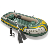 Perahu Karet Lipat INTEX 68351 Seahawk untuk 4 Orang, Set Perahu Pancing yang Stabil dengan Dayung dan Pompa untuk Berarung