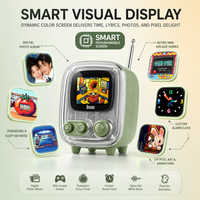 Tiivoo-2 Divoom Speaker TV Vintage Layar Pixel Art Radio FM Teleskopik Dua Warna Dekorasi Meja