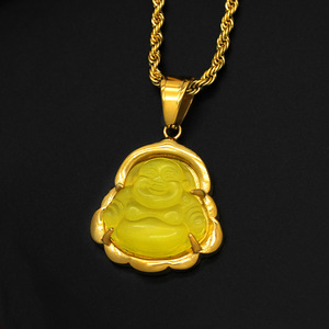 Collar con Colgante de Buda de Piedra Ojo de Gato, Acero Inoxidable 18GP, Amuleto Budista <span class=keywords><strong>Tibetano</strong></span>, Collar de Jade con Buda Maitreya - Product Image 4