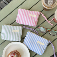 Dompet Koin Katun Motif Garis Vertikal Pastel Anti Air Royal Fair Custom 3 Warna Rumbai Resleting Mini Ramah Lingkungan Kosmetik Besar