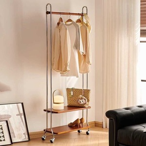Clothes Rack Standing Stainless Steel Solid Wood With <b>Shelf</b> For Bedroom Clothing <b>Organizer</b> Movable Rectangle Detachable - Product Image 4