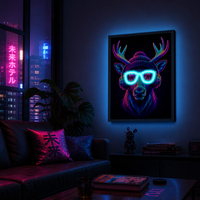 Impression murale lumineuse LED, art néon Cyberpunk Renne, pour un art pop moderne, accessoire mural d'ambiance intérieur