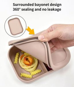 Boîte à bento haute capacité à 3 compartiments, étanche, sans BPA, en silicone de qualité alimentaire, pour conserver la fraîcheur, utilisable au micro-ondes et au lave-vaisselle - Product Image 4