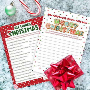 Jeu de mots Anagramme de Noël et de joyeux Noël Imprimé double face Cartes de jeux de fête de Noël - Product Image 6