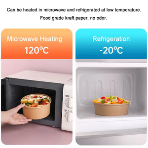 Ciotola Biodegradabile in Carta Kraft per Insalata <span class=keywords><strong>e</strong></span> Porridge da Asporto, Contenitore Rotondo Monouso per Alimenti con Coperchio - Product Image 4
