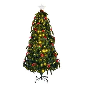 사전 조명 광섬유 크리스마스 트리 6ft 와 230 Led 조명-230 가지 팁 소나무 콘 및 레드 딸기와 1 최고 스타