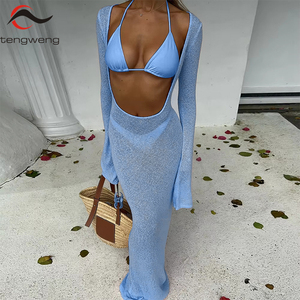 TW 2025 Nuevo Bikini <span class=keywords><strong>de</strong></span> Moda con Cuello Halter para <span class=keywords><strong>Mujer</strong></span> Blusa Sexy <span class=keywords><strong>de</strong></span> Malla <span class=keywords><strong>de</strong></span> <span class=keywords><strong>Manga</strong></span> <span class=keywords><strong>Larga</strong></span> y Falda <span class=keywords><strong>Larga</strong></span> Traje <span class=keywords><strong>de</strong></span> <span class=keywords><strong>Baño</strong></span> <span class=keywords><strong>de</strong></span> Tres Piezas - Product Image 1