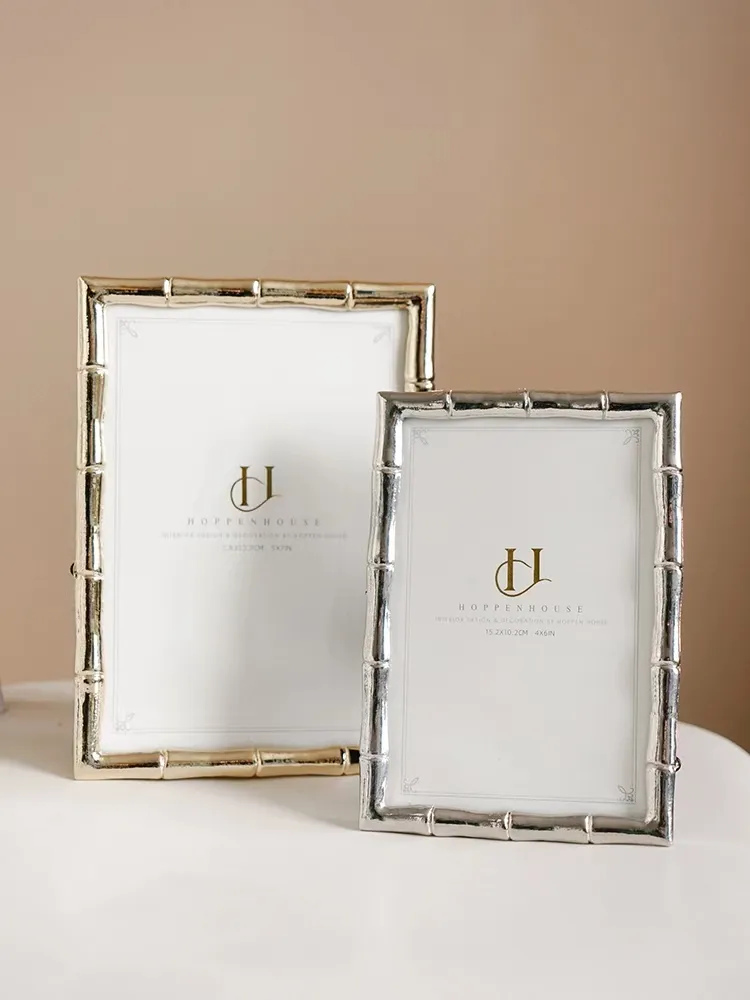 Metal photo frame custom creative bamboo leaf photo frame light luxury personality stage 6 inch 7 inch photo frame