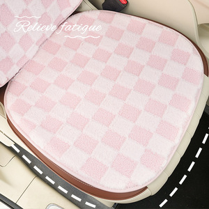 Housses de siège de voiture en peluche, ensemble complet, motif à carreaux rose avec nœud, pour sièges avant, chaudes pour l'hiver, décoratives, antidérapantes, utilisables en toutes saisons - Product Image 3