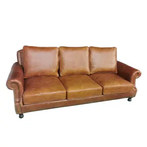 Home Furniture Sofas Real Leather Luxury Antique Vintage Brown 100% Genuine Leather Sofa 3 Seat Couched Sofas For Living Room