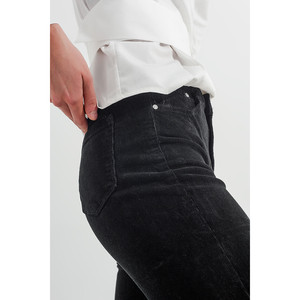 Pantalon évasé en cordon extensible noir - Product Image 1