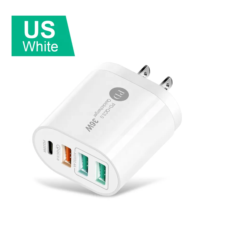 36w PD and QC3.0 Travel Wall Charger US EU 4 USB Wall Charger Multi USB Port Wall PD Charger Adapter for iPhone 14