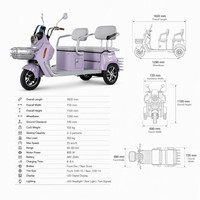 Tricycle Électrique Rétro Direct Usine OEM, Double Siège, Panier Avant, Moteur Arrière 1000W, Éclairage LED, Porte-Bagages, Vente en Gros Personnalisée